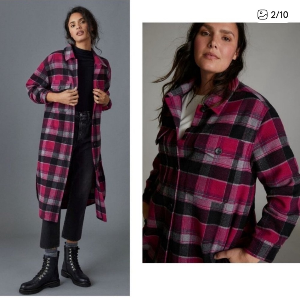 sanctuary x Anthropologie Fuchsia and Black Plaid Long Sleeve Dress